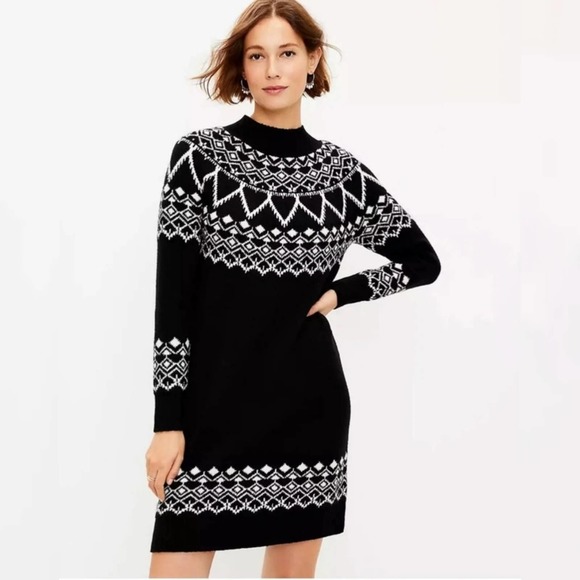 LOFT Dresses & Skirts - Loft Fair Isle Sweater Dress Size Black Size XL